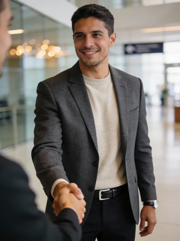 Aperto de mão em ambiente profissional